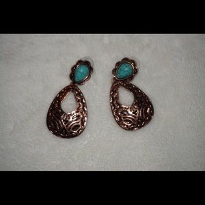 Rose gold and turquoise stud statement earrings